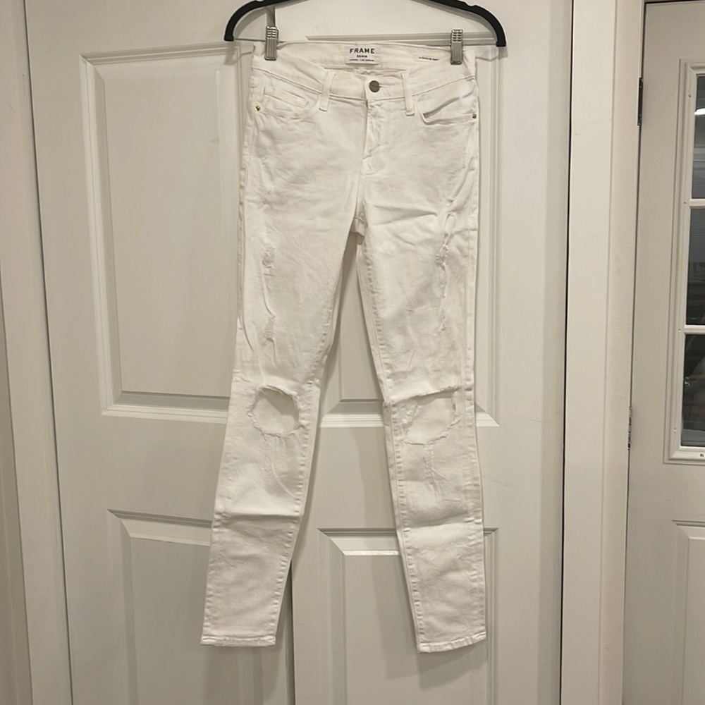 FRAME blanc le skinny de jean distressed denim size 27
